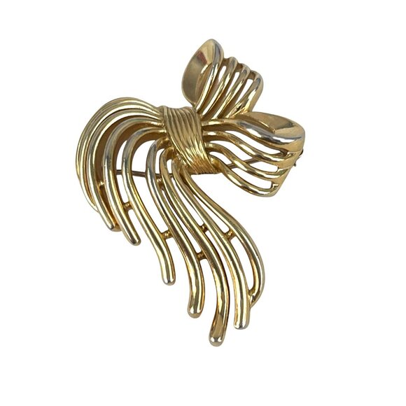 Vintage Napier Gold-Tone Ribbon Brooch Pin Fashion Jewelry Classic - Picture 1 of 5